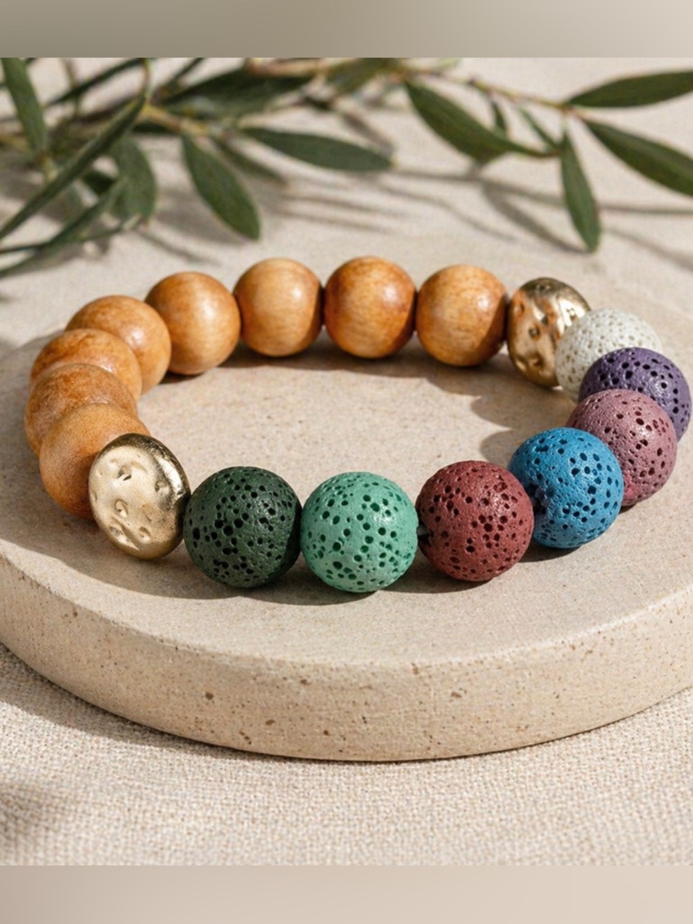 Modern Boho Lava Stone & Wood Bead Bracelet